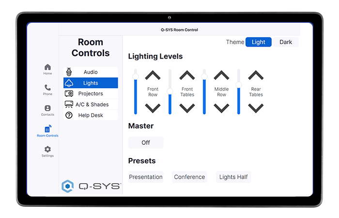 显示Q-SYS Room控件的平板电脑