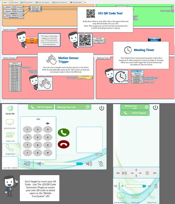 展示保持社交距离逻辑的Q-SYS Designer Software