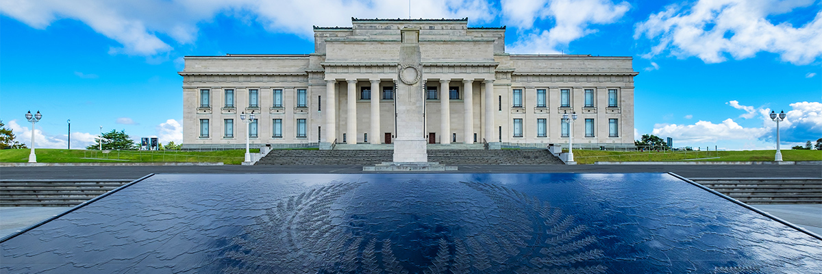 view of the memorial and front entrance of the Auckland War Memorial Museum